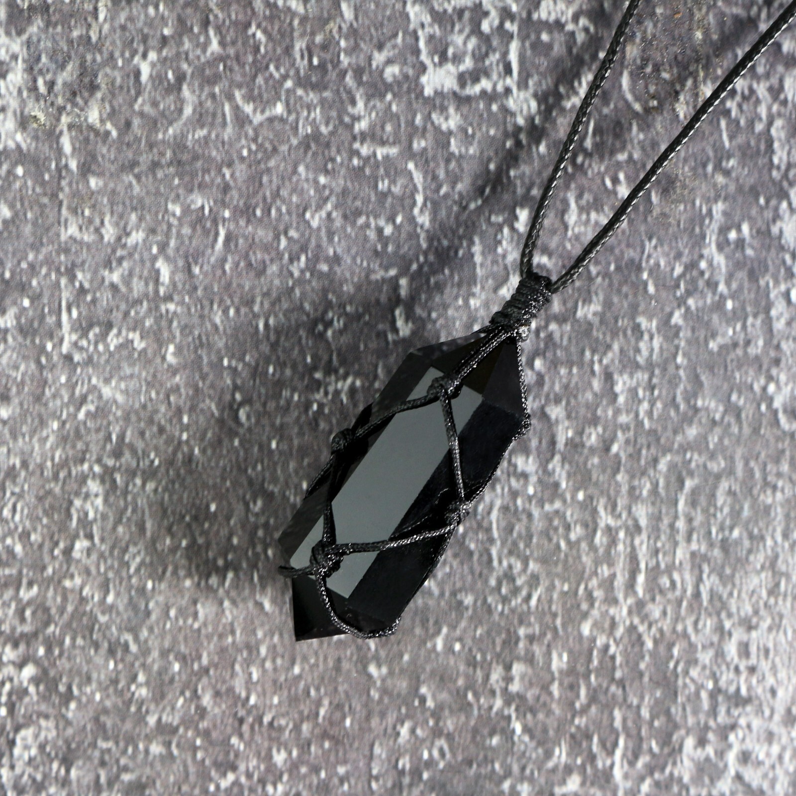 Natural Obsidian Double Point Crystal Warp Pendant Black Gemstone Necklace