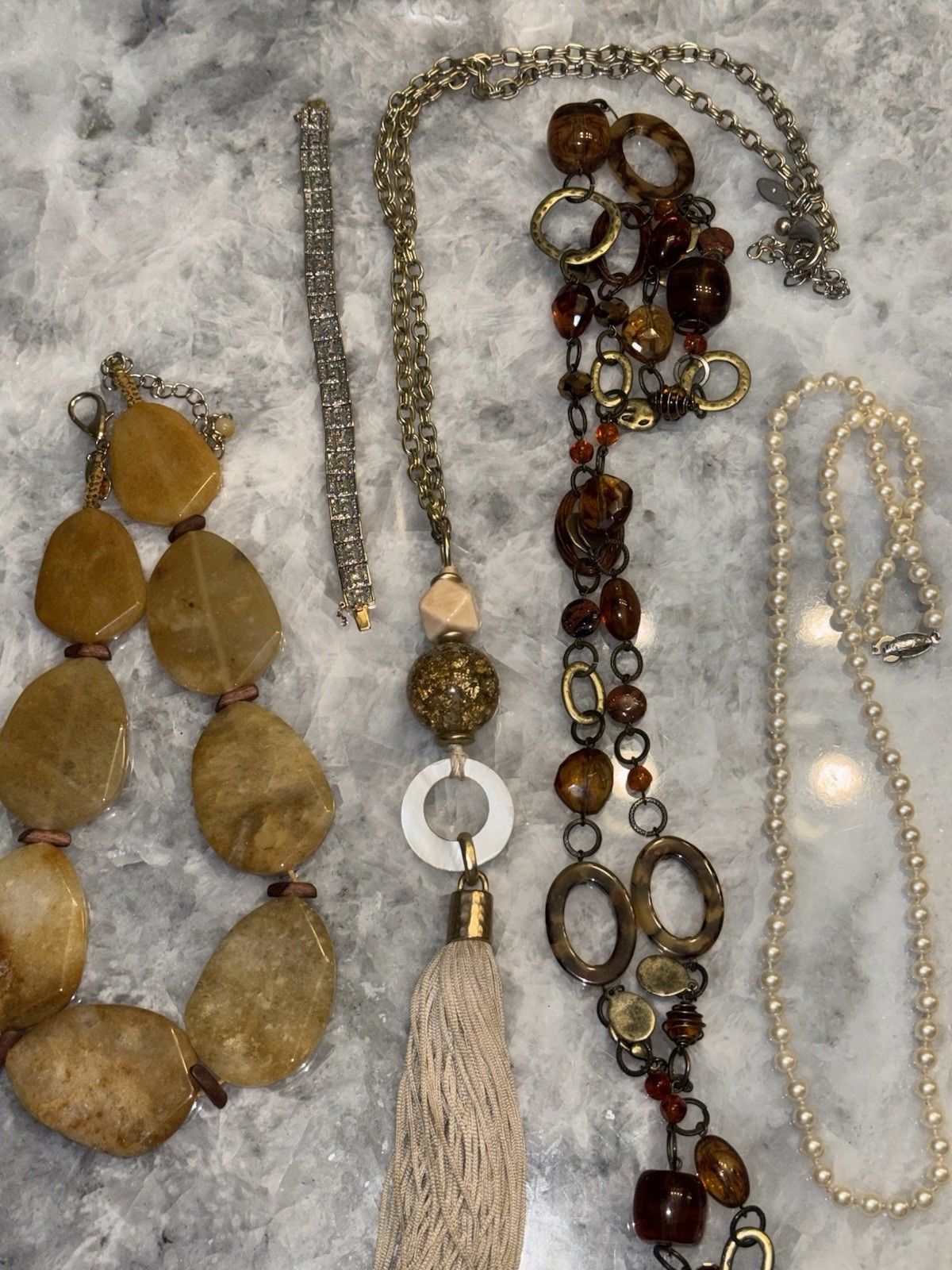 Silver Vintage Pearls Chicos Necklaces Greek Key Bracelet Gold Tone Earrings Lot