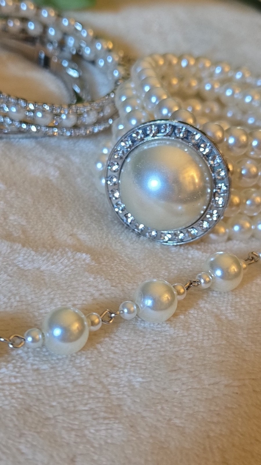 White/cream silver tone Faux Pearl Rhinestone fashion Jewelry Set Bridal Formal