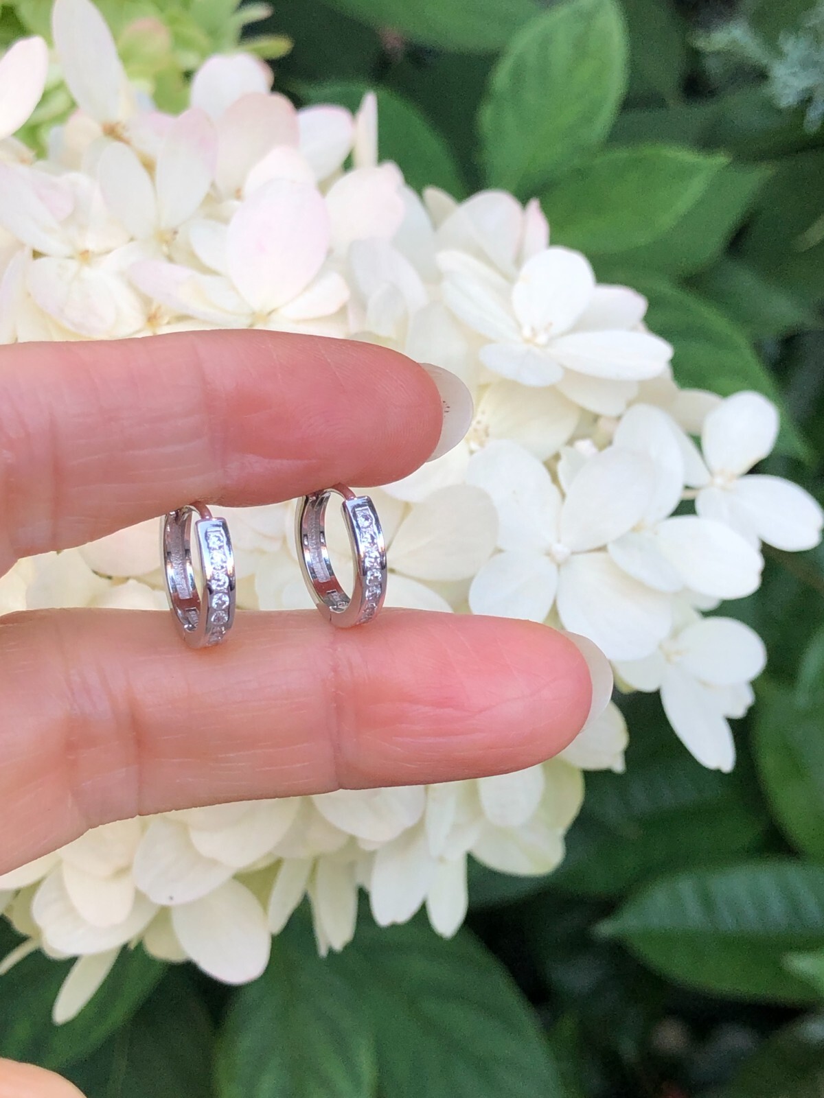 925 Sterling Silver Small CZ Huggie Hoop Earrings Men Women 12.5mm/9.8mm x1.8mm