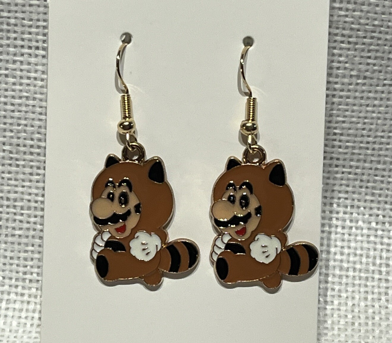 Raccoon Suit Mario Luigi Cartoon Video Game Enamel Drop Dangle Adorable Earrings