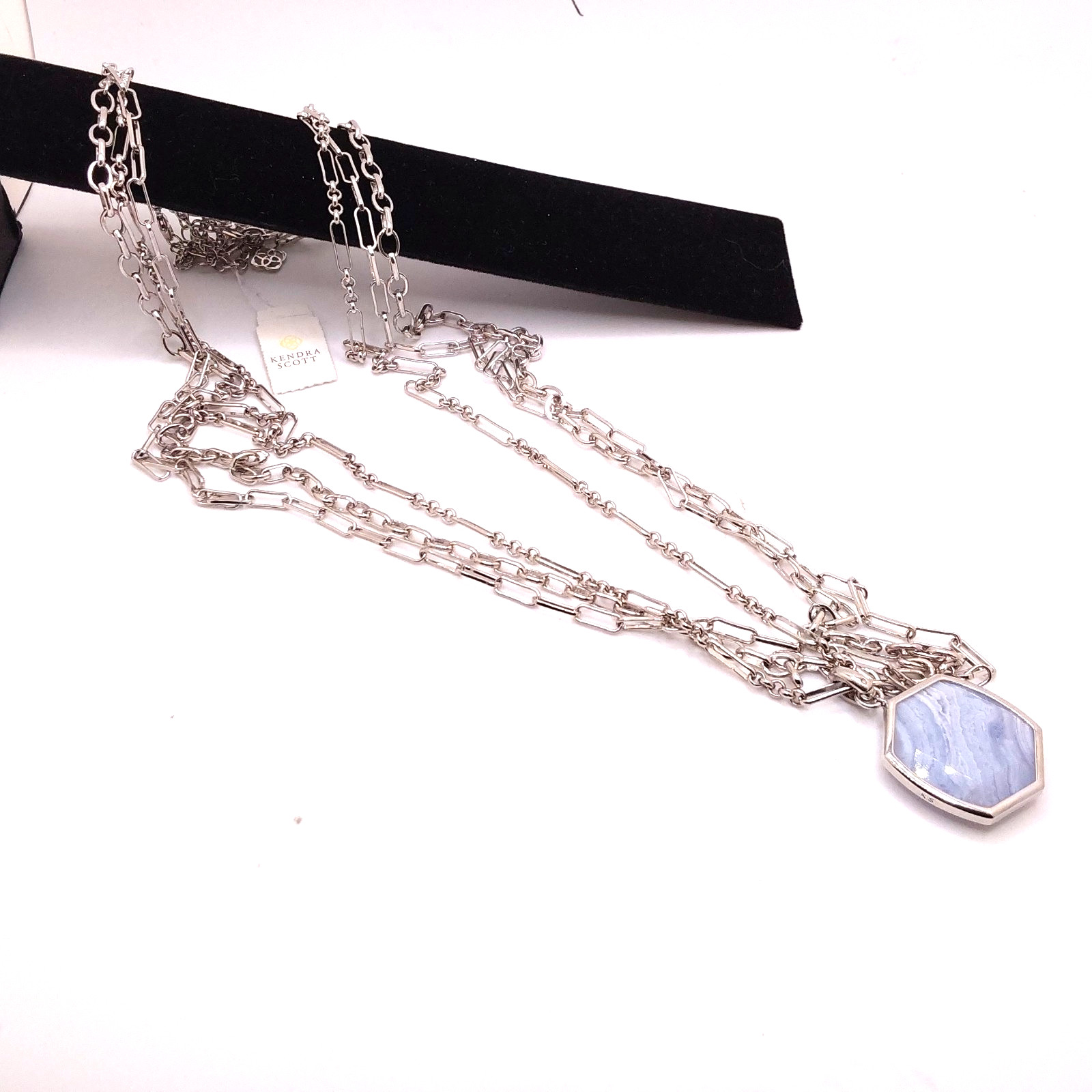 Kendra Scott Elegant Davis Silver Multistrand Necklace in Blue Lace Agate