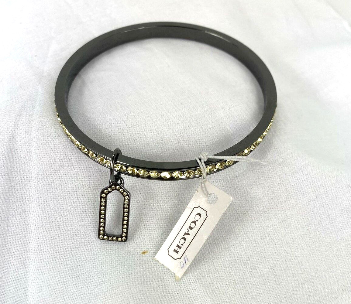 Coach Bracelet Bangle Pave Crystal Lozenge Black 96416 J3