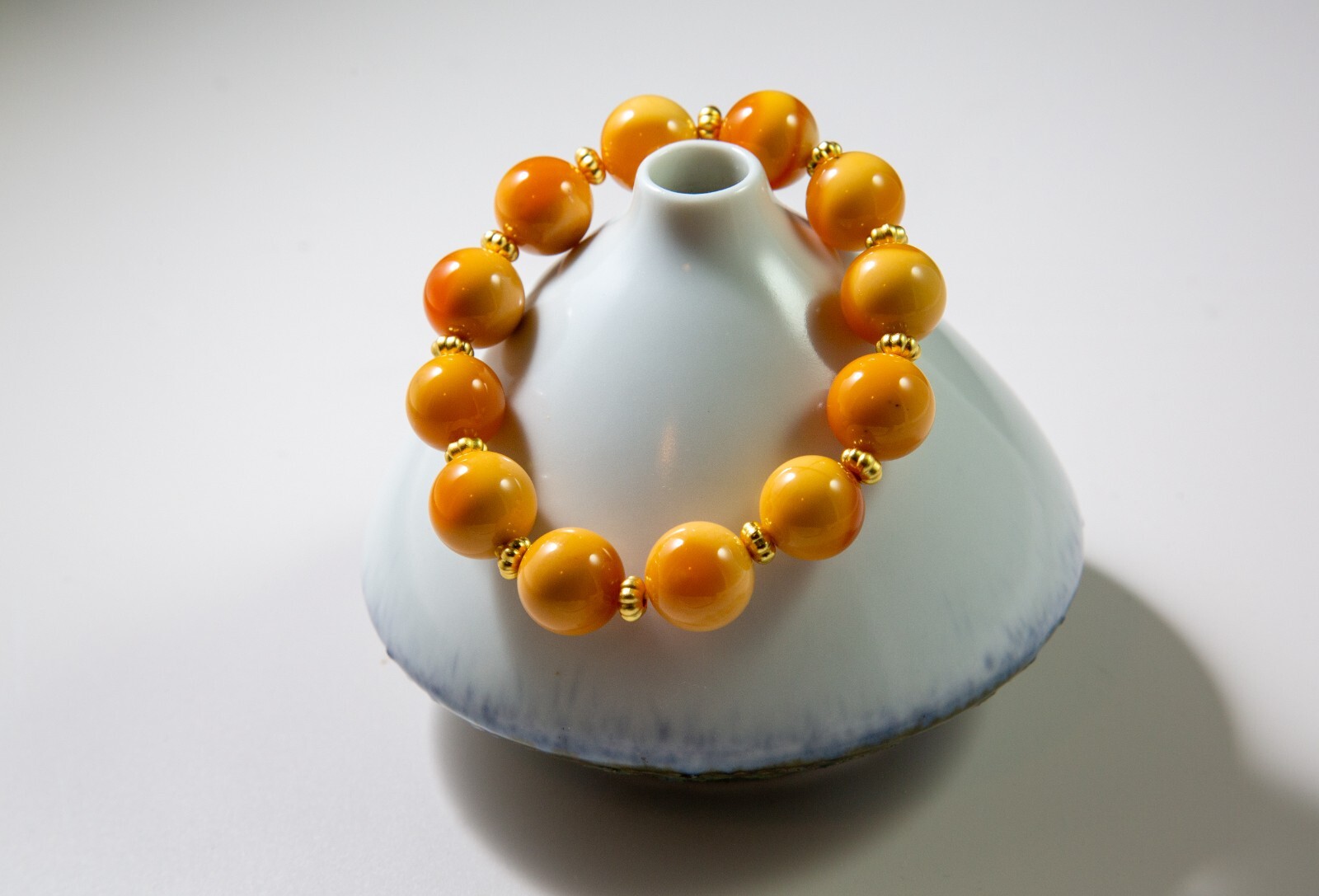 13.5mm Myanmar Yellow Jade Traditional Beaded Bracelet, Quartzite Jad | 缅甸黄玉老型手串