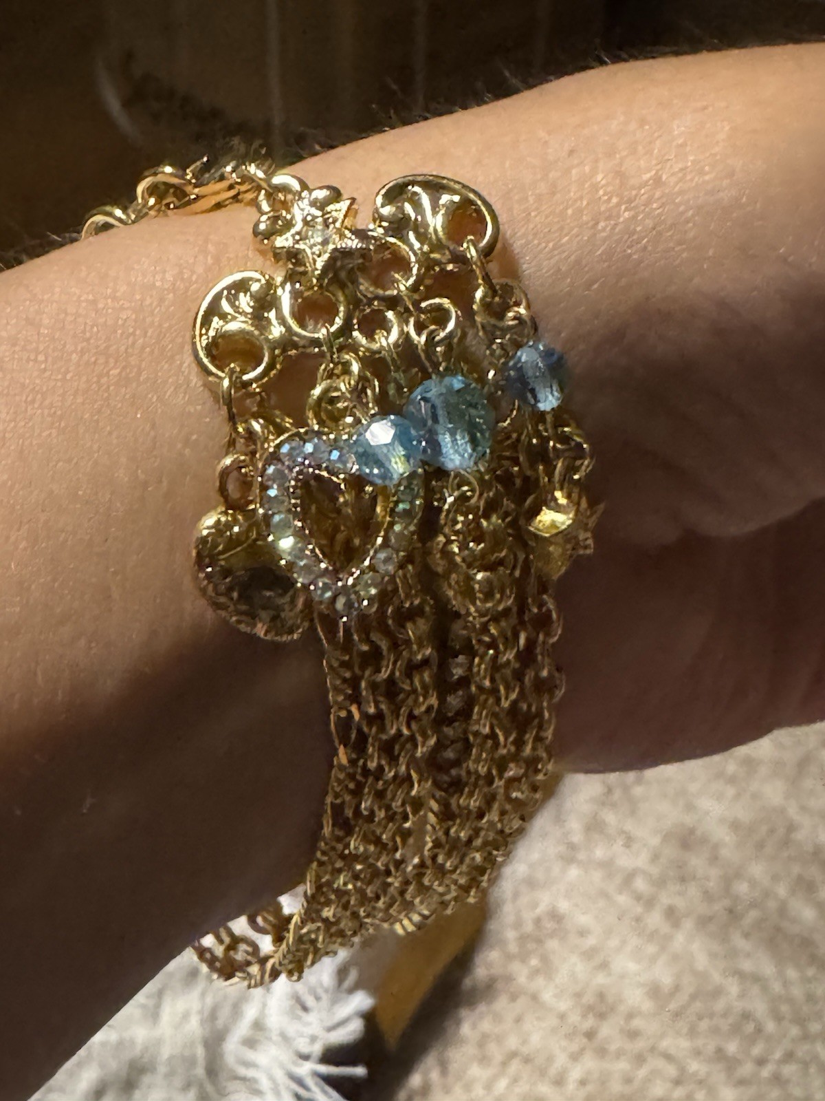 Kirks’s Folly Light Blue Rhinestone Dreamland Bracelet Multiple Chains 7”