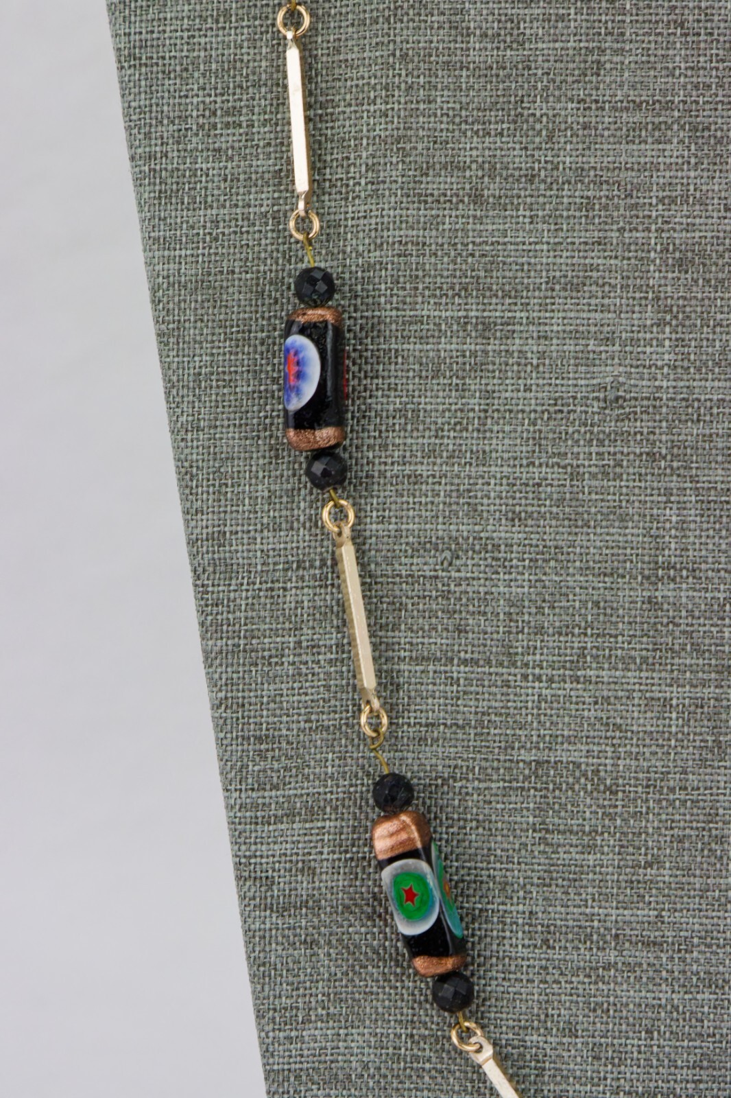 Venetian Glass Bead and Gold Tone Rod Link Necklace, 32gr