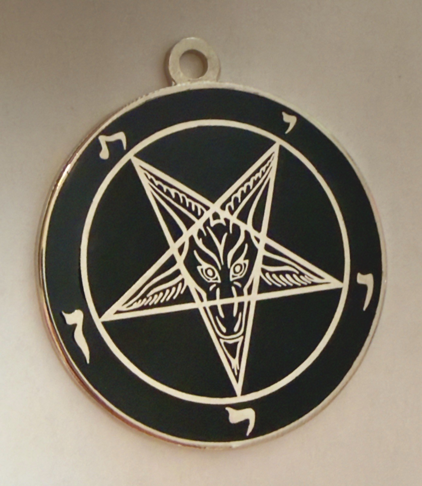 Baphomet Necklace, Black & Chrome Inverted Pentagram, Sigil of Baphomet Pendant