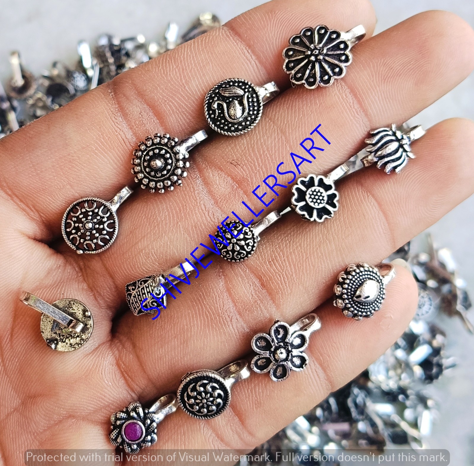 100pcs Without Piercing Nosering Pressing Type Oxidised Silver nose pin-Nose Pin