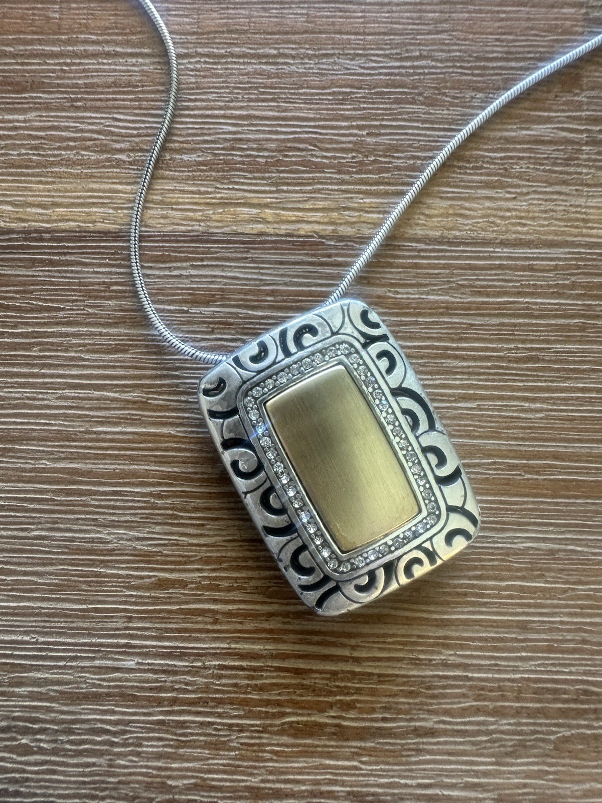 Silver-Tone Rectangle black & gold reversible pendant Necklace & Dangle Earrings