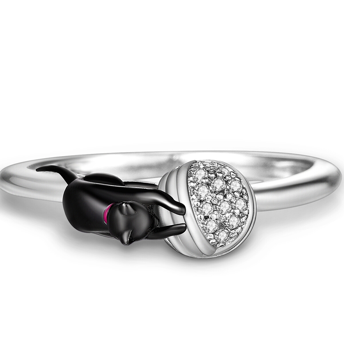 MULA Original Black Cat Yarn Finger Ring CZ For Women Jewelry 925 SterlingSilver