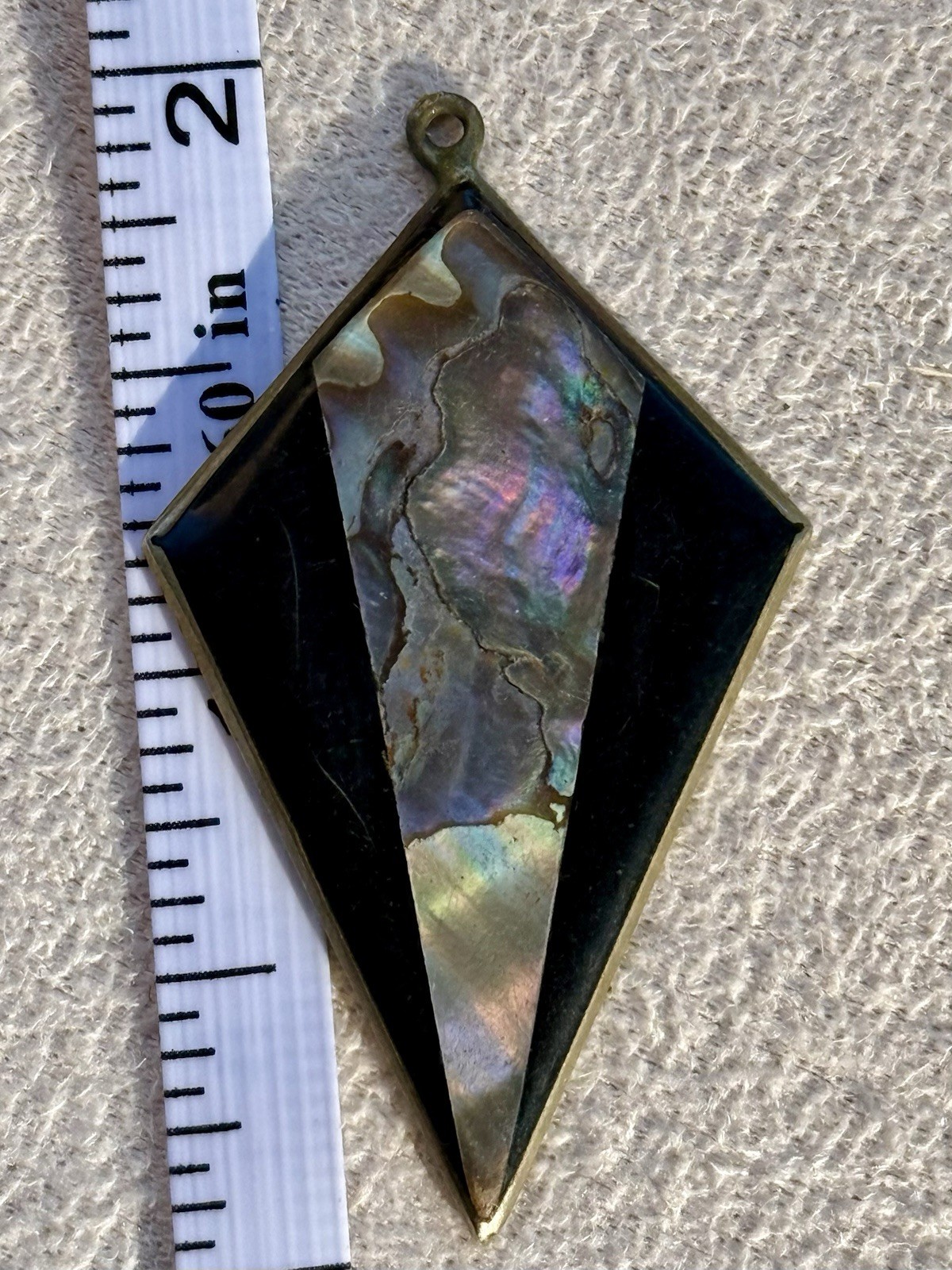 Vintage Alpaca Mexico Abalone Shell Drop Triangle Pendant