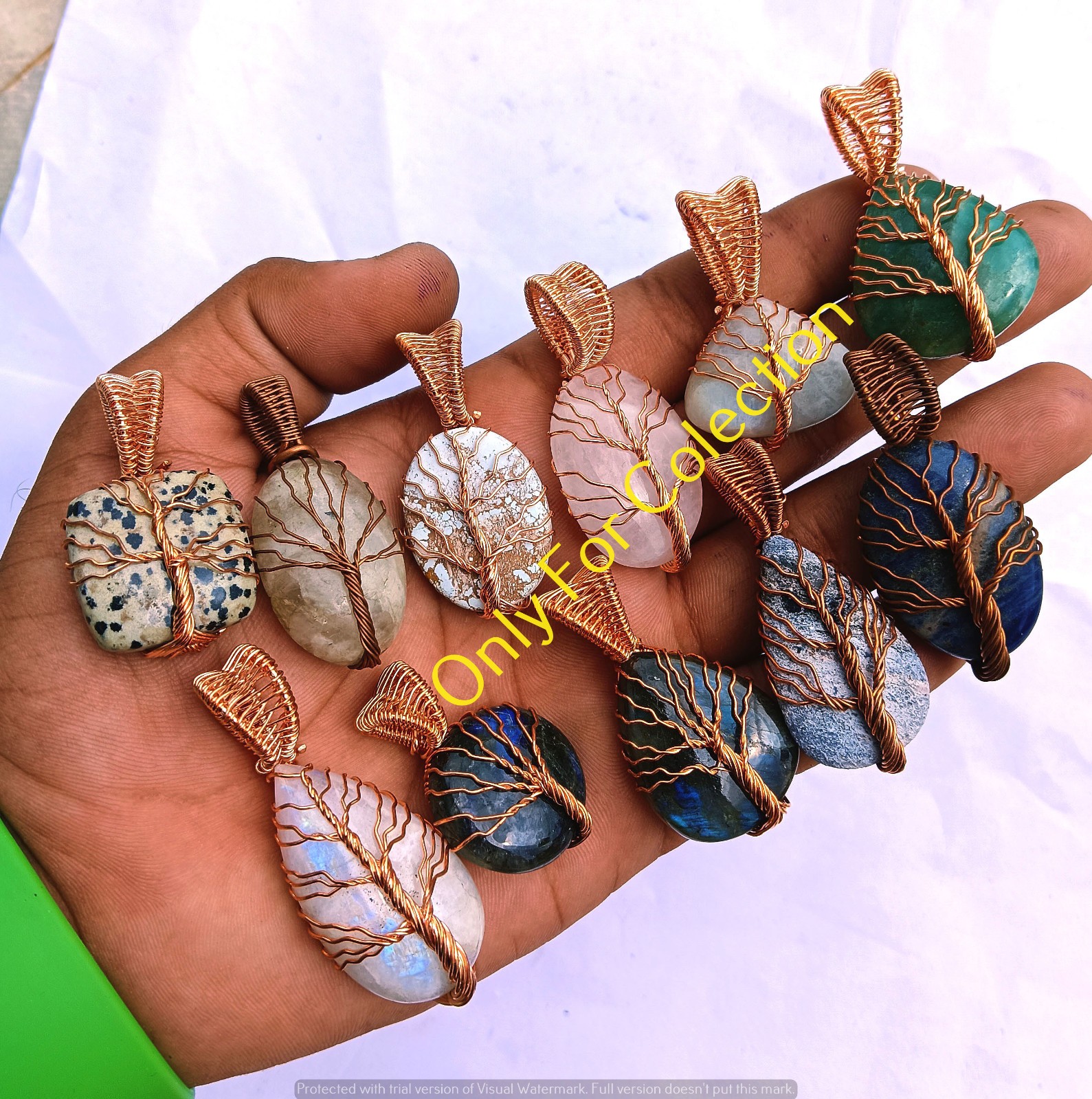 Opalite Gemstone Tree Of Life Pendant Lot Copper Wire Wrapped Handmade Jewelry