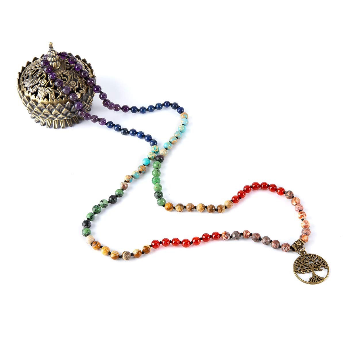 7 Chakra 108 Mala Beads Bracelet Real Gemstone Yoga Meditation Hand Knotted M…