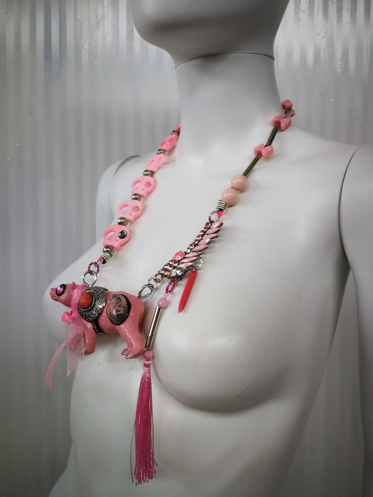 Pink Teddy Bear Necklace Pendant Sauvage Animal Forest Jewellery Magic Jewelry