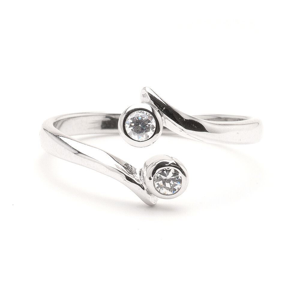 10KT Solid White Gold Adjustable Toe Ring Double Clear Cubic Zirconia CZ Stone