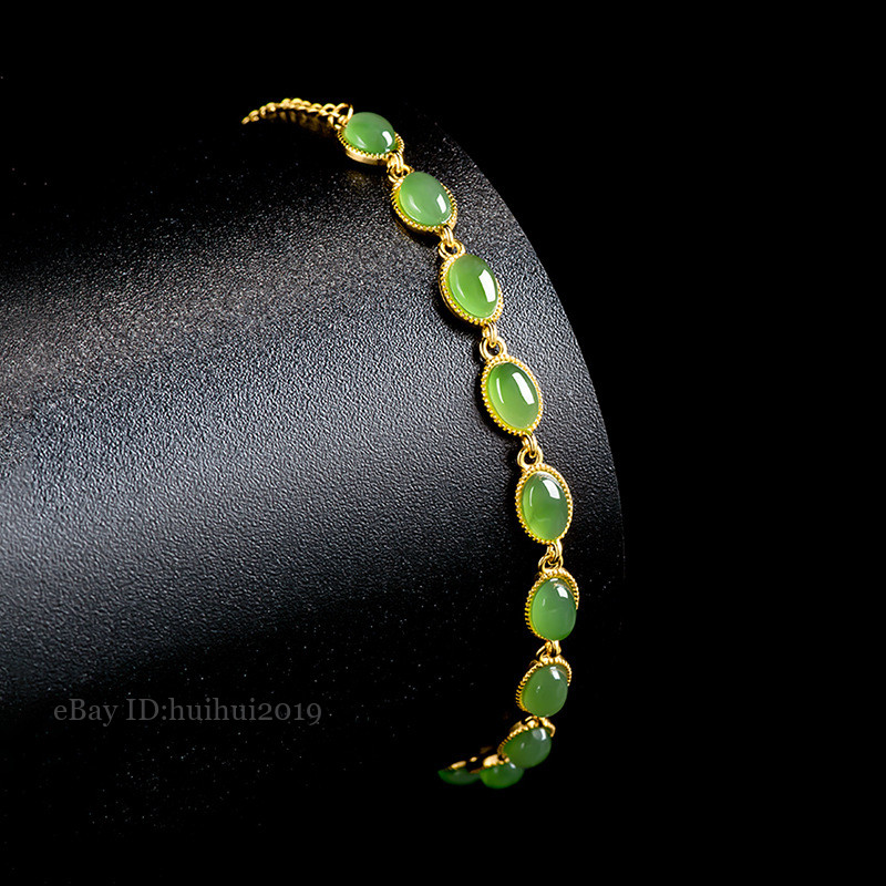 Certified Natural Hotan Jade Jasper Spinach Green Women S925 Silver Bracelet