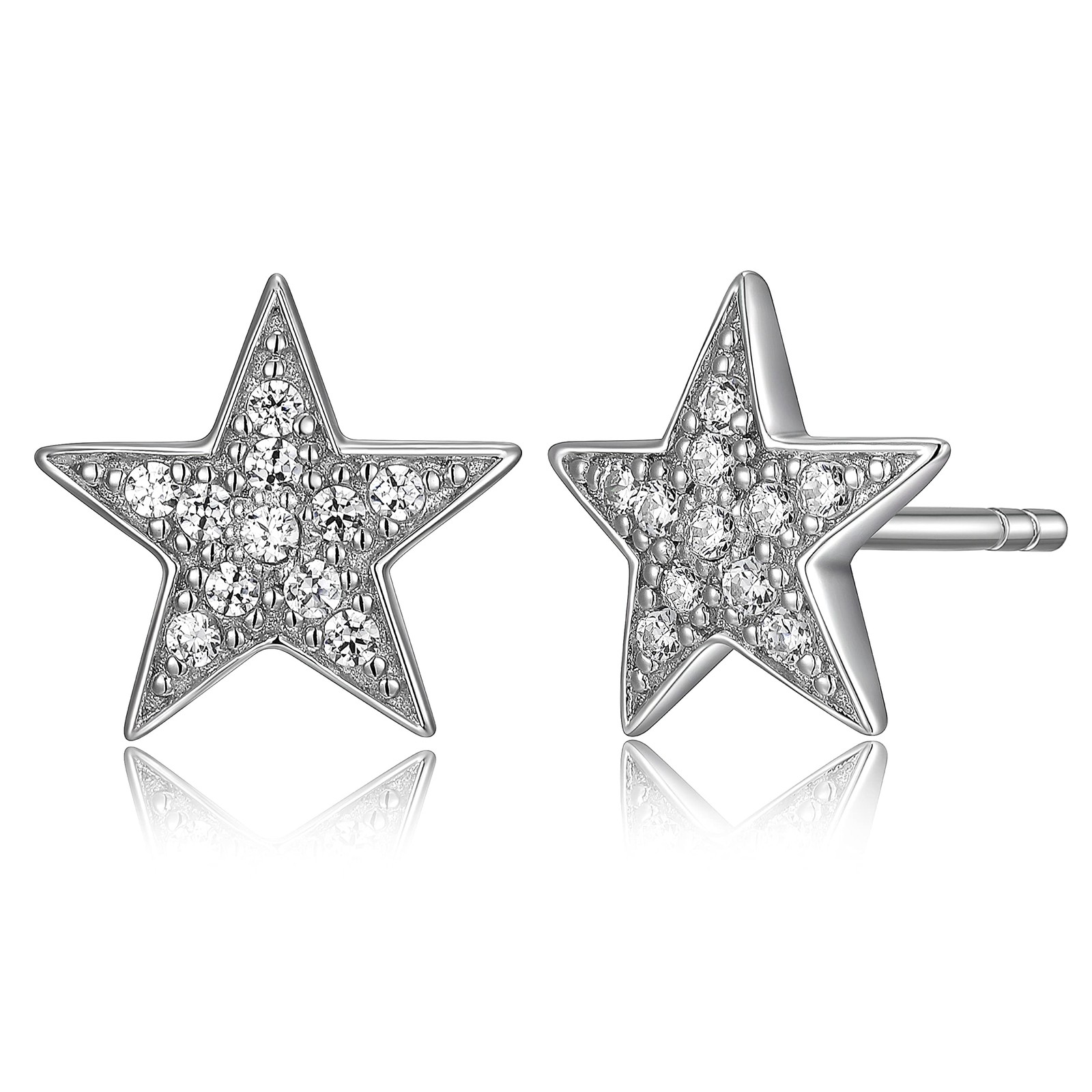 .925 Sterling Silver Rhodium Plated Pave Star Stud Earrings for Women – Elega…