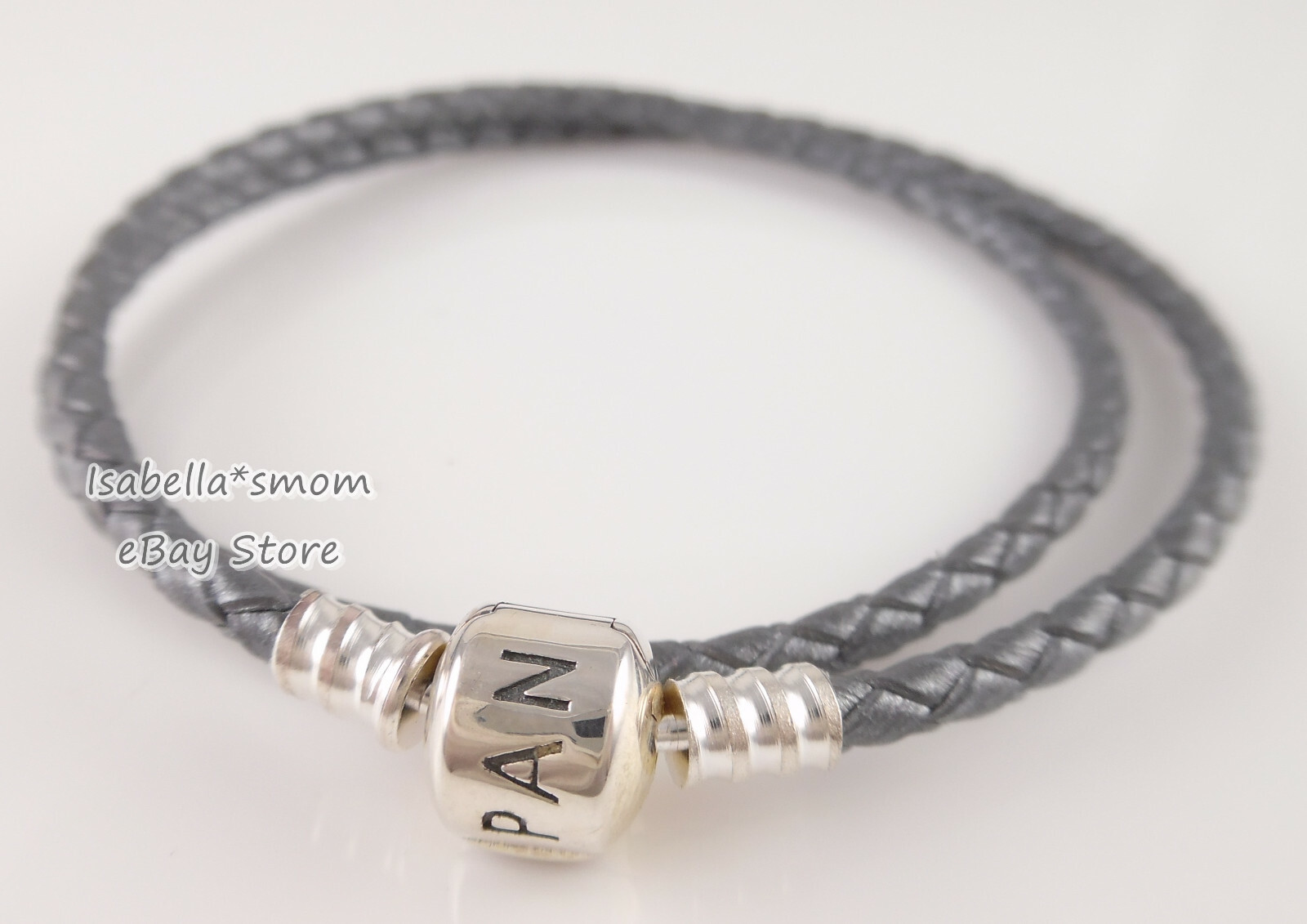 Authentic PANDORA Silver GREY Leather DOUBLE BRACELET 15″~38cm 590705CSG-D2 NEW!