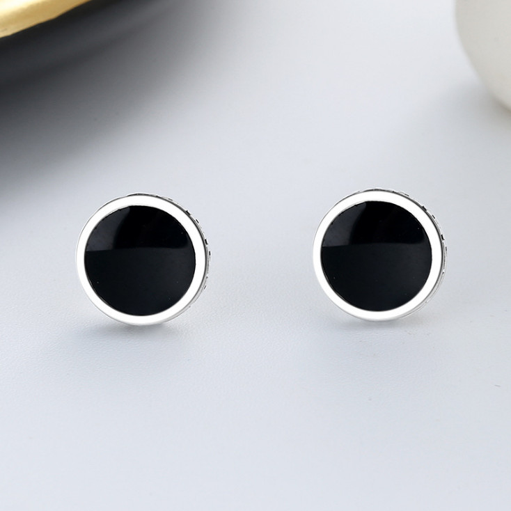 Women 925 Sterling Silver Black Enamel Round Stud Post Earrings 6mm Gift I84