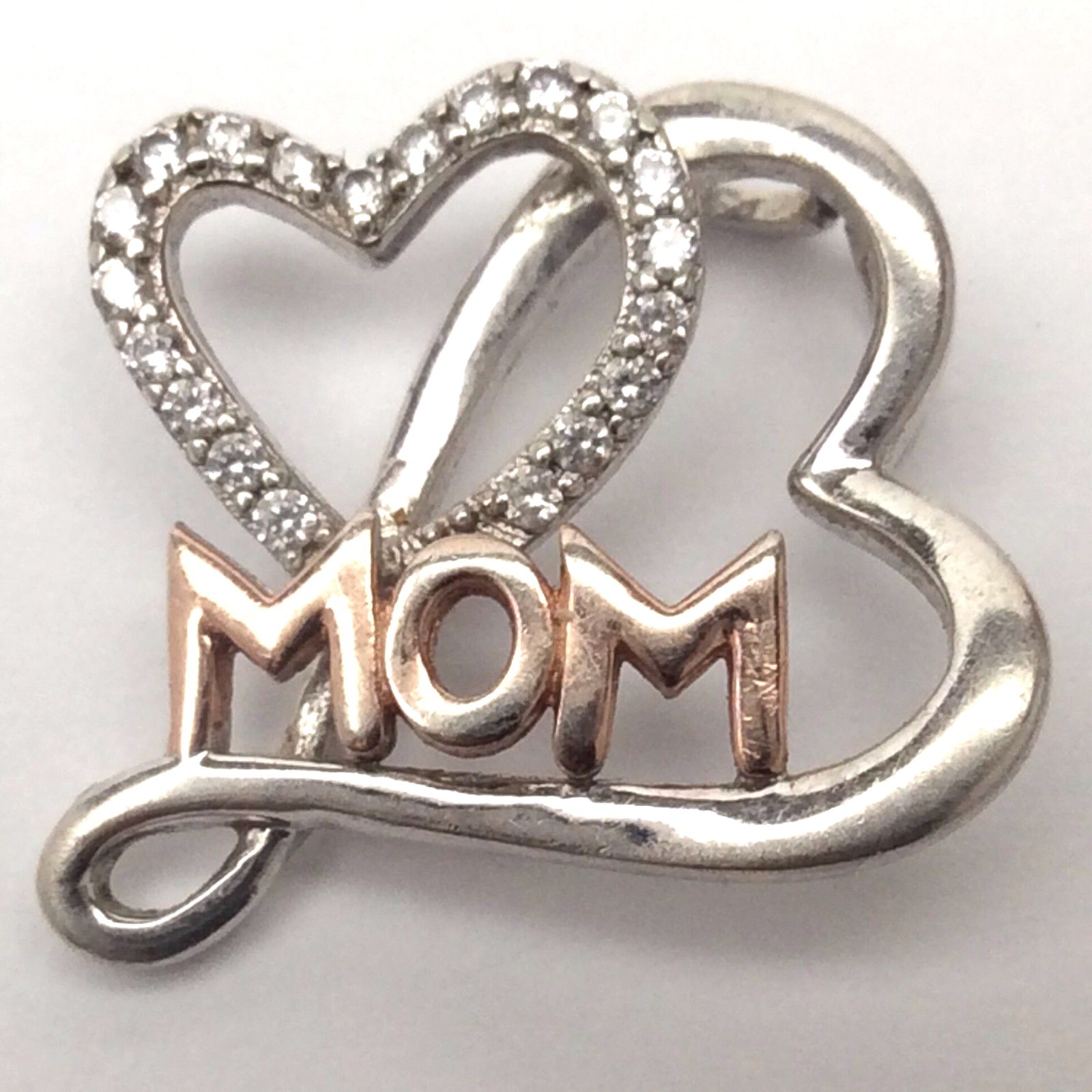 Sterling 925 Silver Marked Hearts Mom Cubic Zirconia 2.3 g Gram Pendant B645