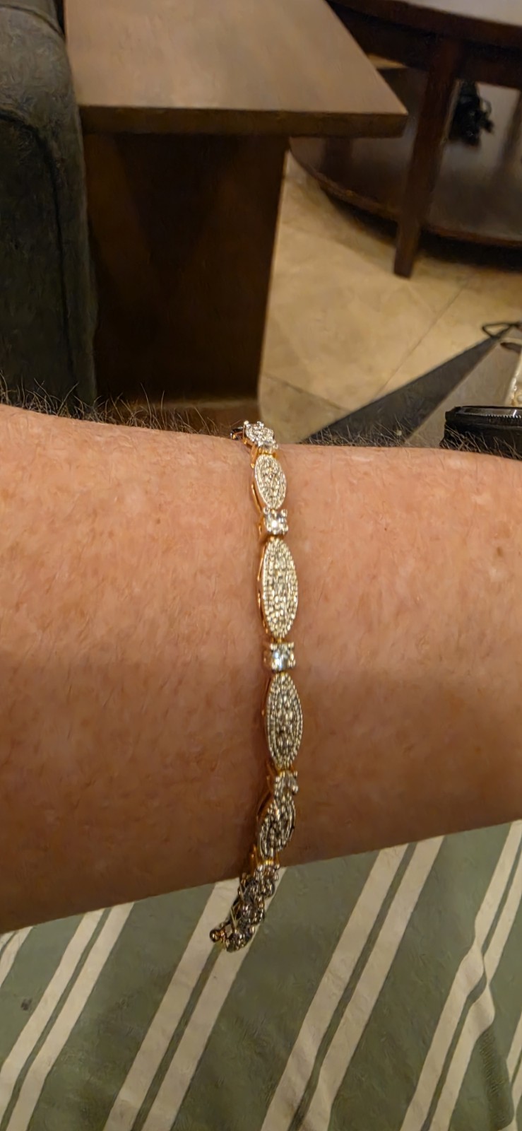 Gold and silver Tone Marquise Link Pavé Simulated Crystal Bracelet 7.5 in.