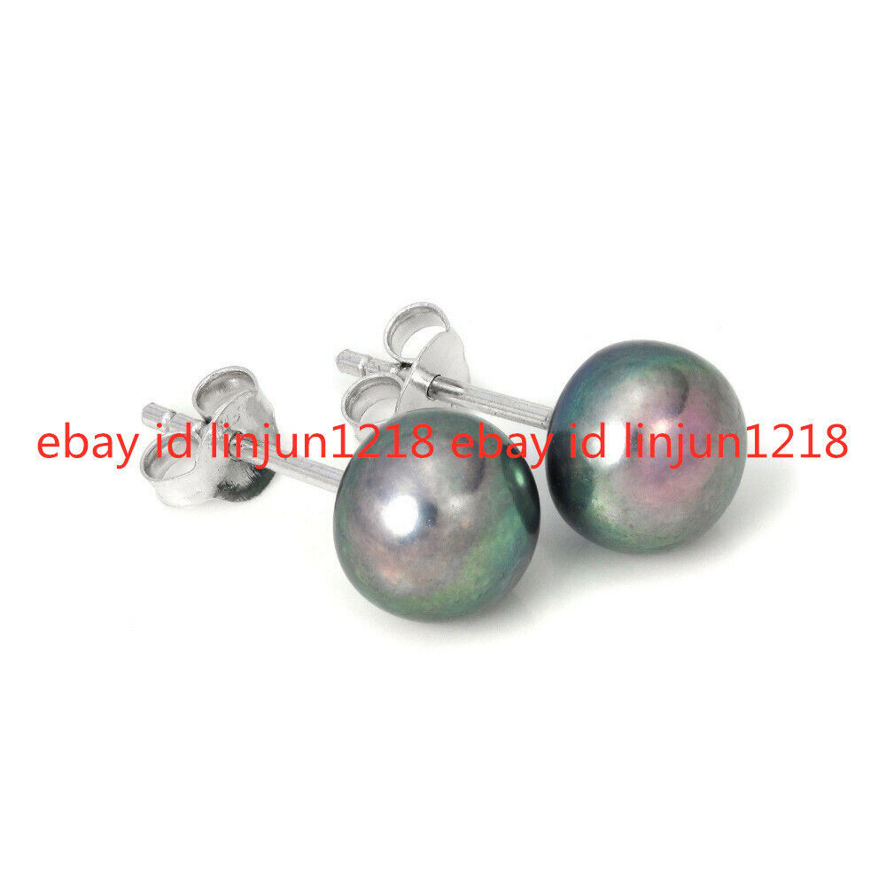Wholesale New 7-8mm Black White Purple Gray Sea Pearl 925 Silver Hook Earring