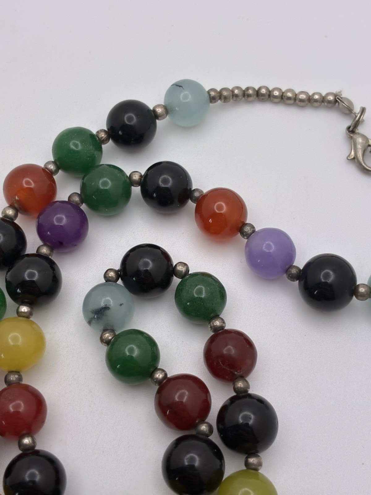 Multi Color Glass Beaded Necklace Silver Tone Clasp 20” Yellow Green Black Red