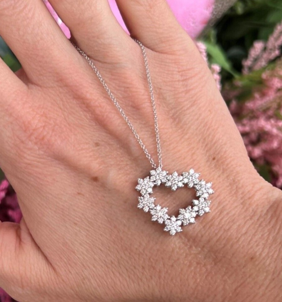 Heart Shape Charm Pendant 2Ct Round Cut Simulated Diamond 14k White Gold Plated