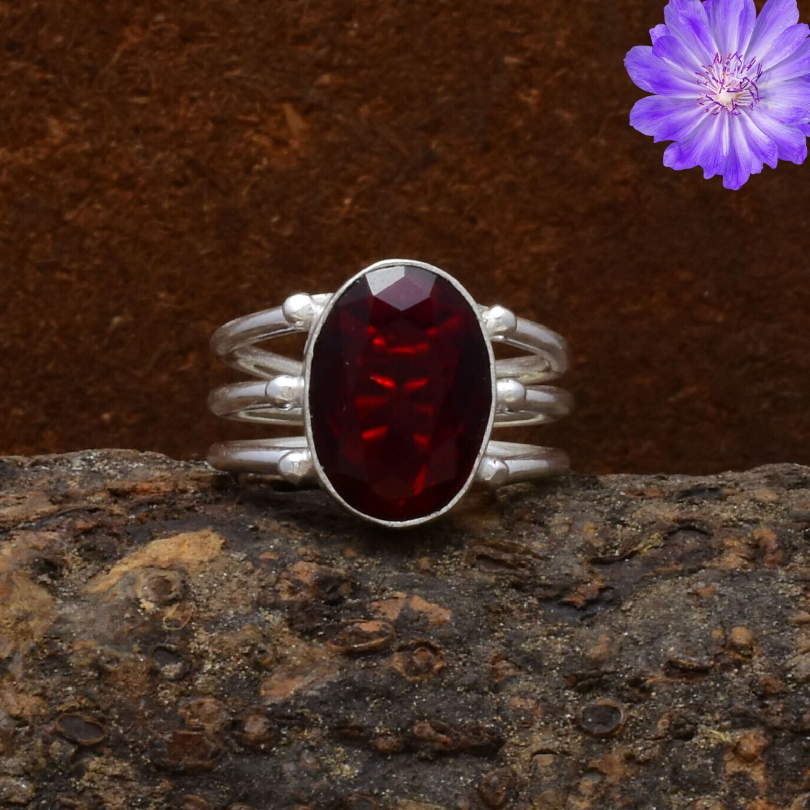 Mozambique Garnet Gemstone Handmade 925 Sterling Silver Ethnic Jewelry Ring