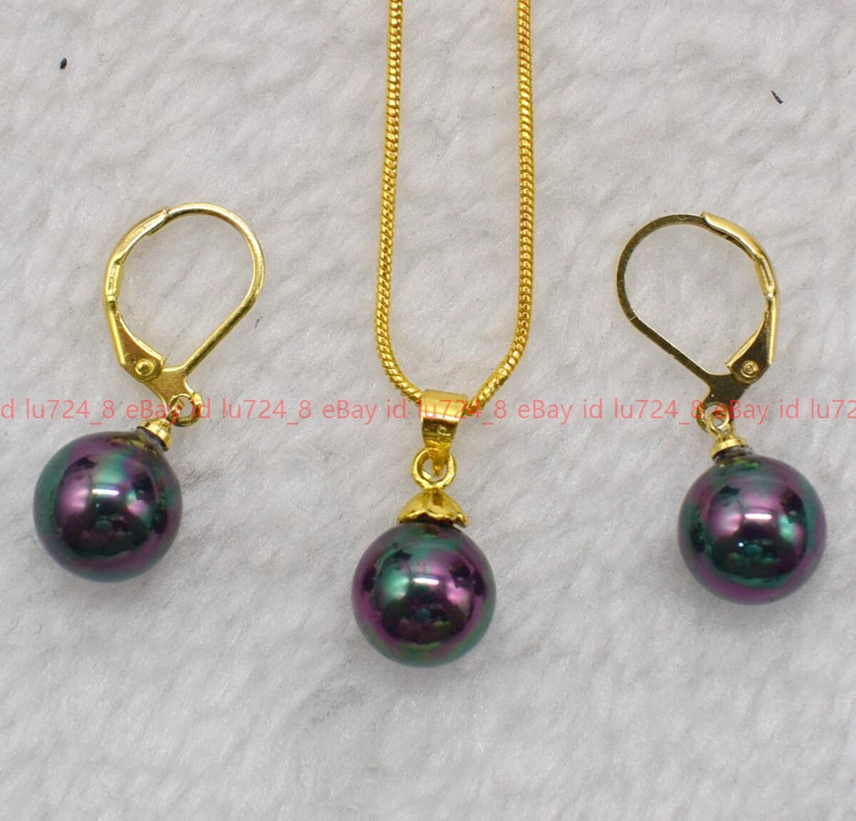 Beautiful Multicolor Shell Pearl Round Beads Pendant Necklace Earrings Set 17″