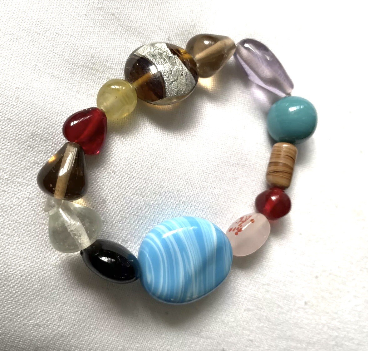 Natural Polished Stone Stretch Bracelet Multi Color And Size Stones