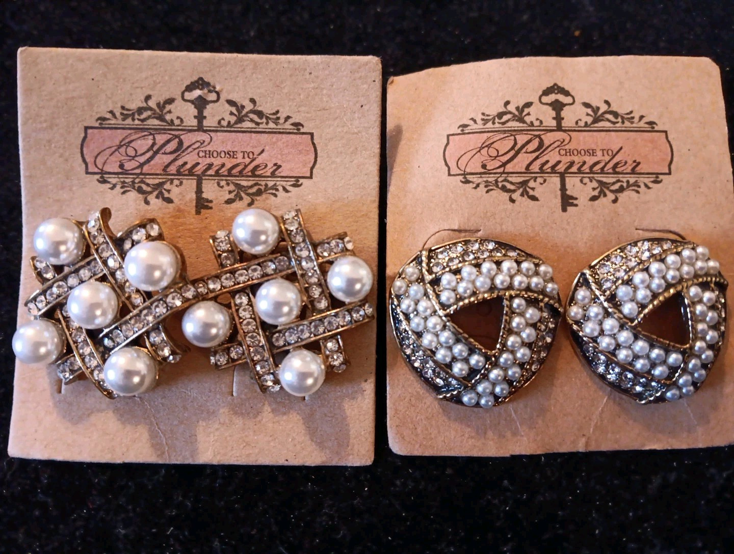 New PLUNDER Design Faux Pearl Earrings-Lot Of 2-Gold Tone-Pierced