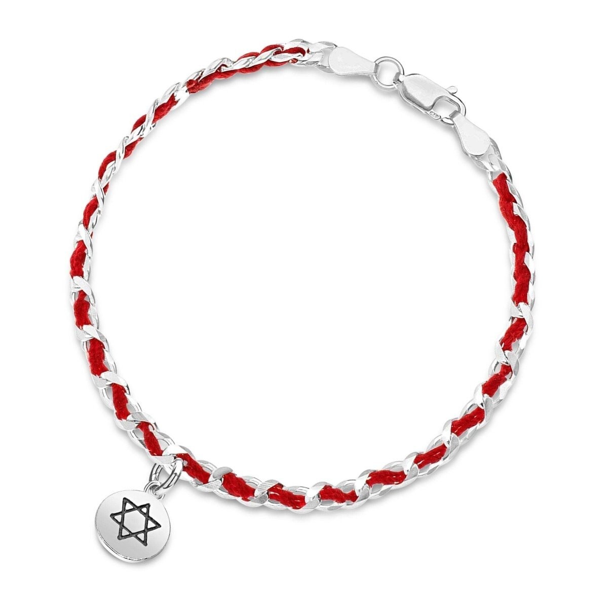 Sterling Silver Star of David Red String Bracelet 925 Handcrafted 6″