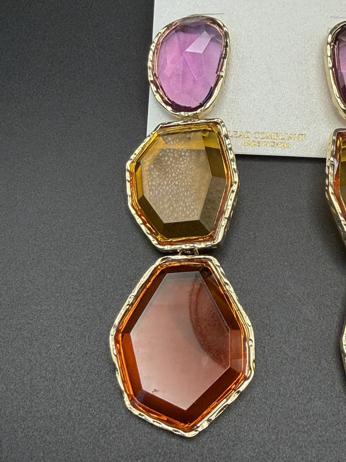 Natasha 4 Inch Statement Chunky Gold-tone & Multi Color Drop Earrings