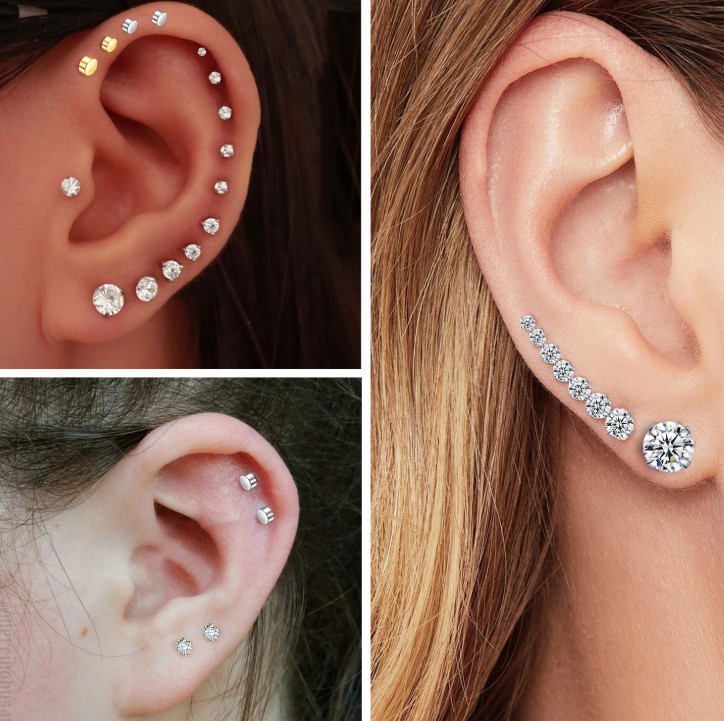 Hypoallergenic Gold-tone Stainless Steel Round CZ Stud Earrings Screw Back PE31