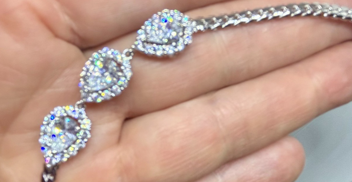 Sterling 925 Cuban Tennis Bracelet Pear & Round CZ’s 7.75” Clear Clean Stones