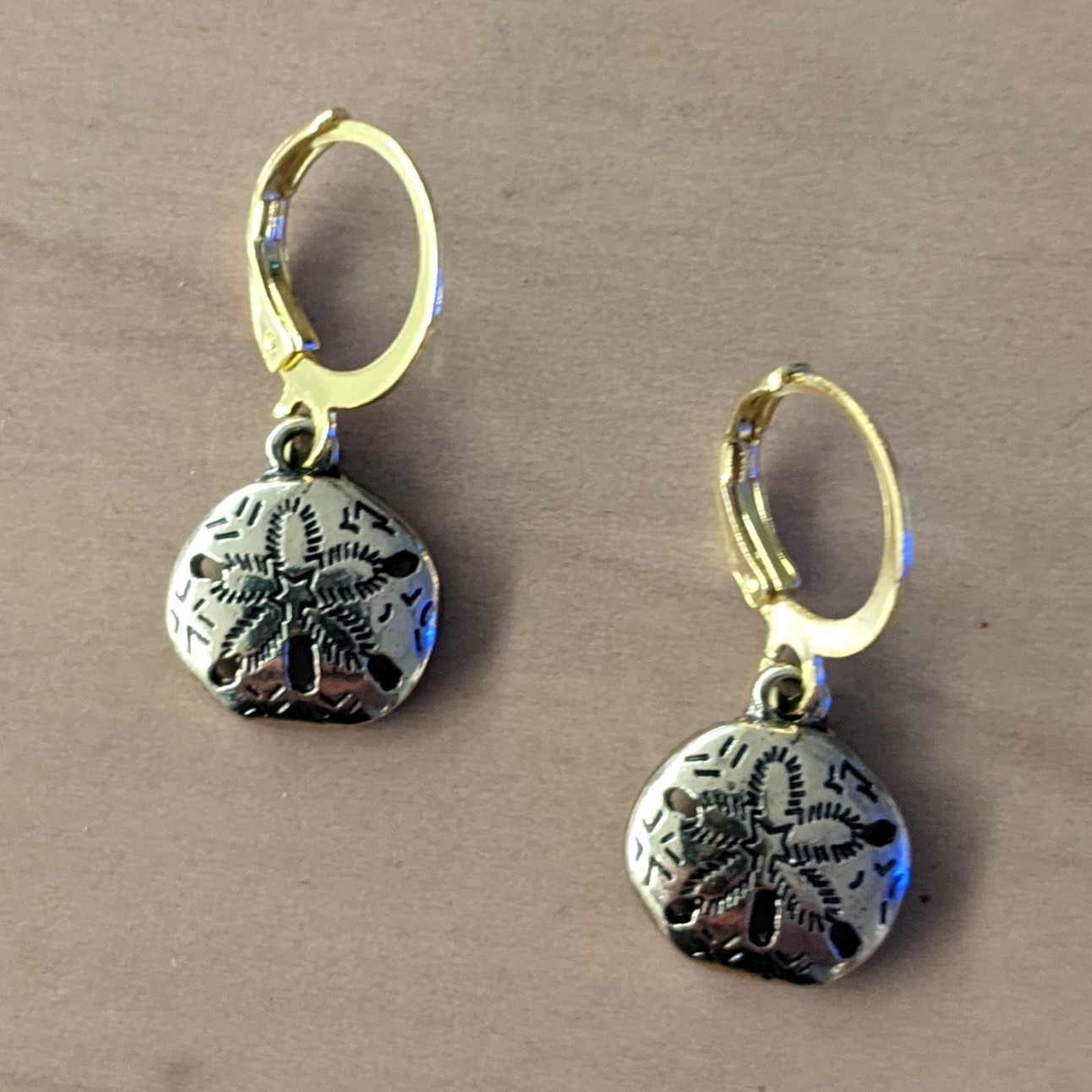 Sandollar 18 carat gold plated Leverback Dangle Earrings