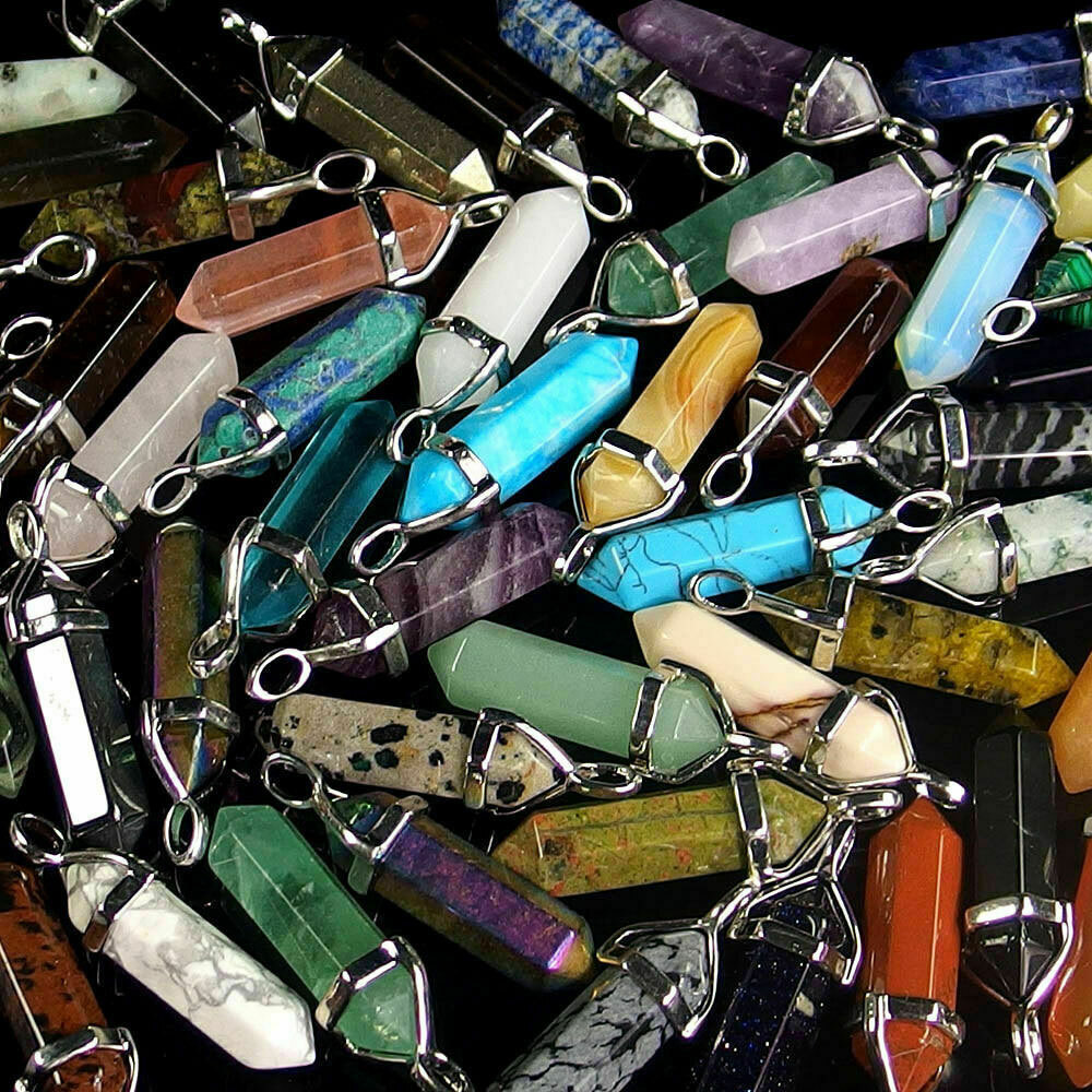 Hexagonal 48X Reiki Point Crystal Stone Natural Quartz Necklace Jewelry Pendant
