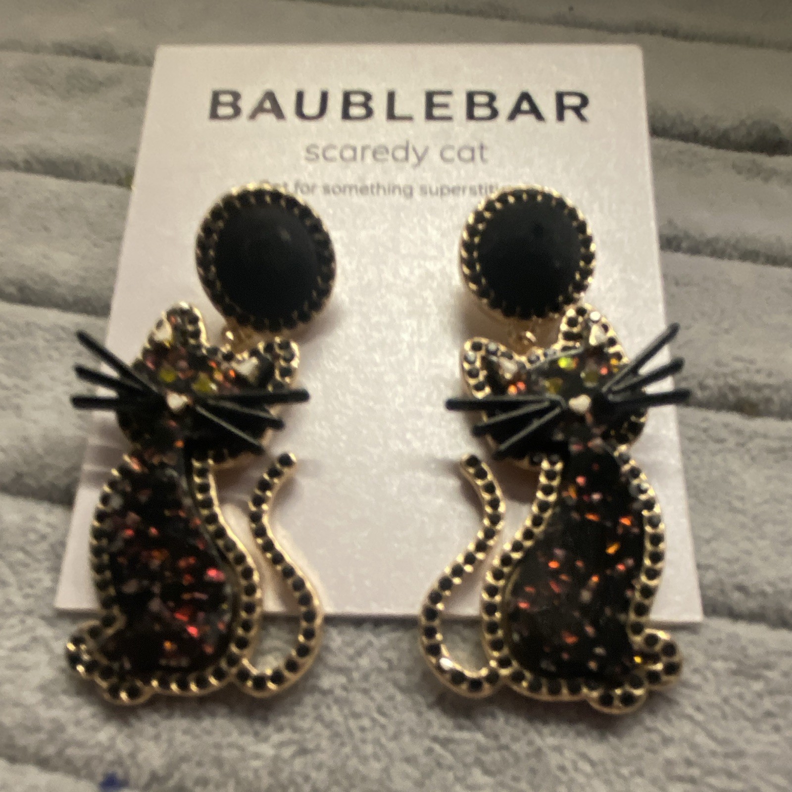 BaubleBar Scaredy Cat Dangle Drop Stud Earrings Black Rhinestone Butterfly