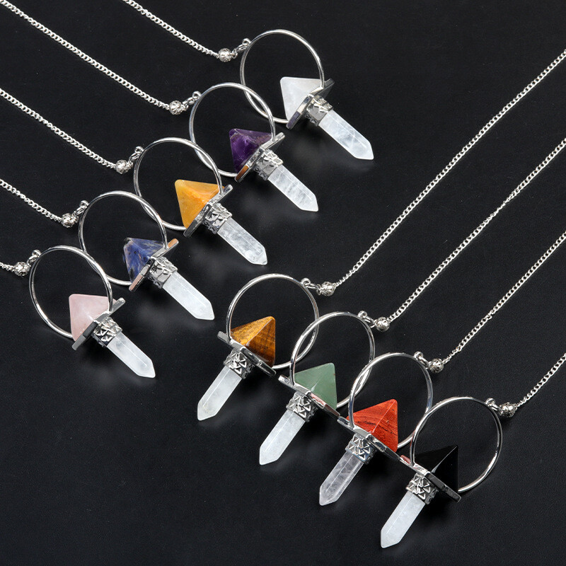 10pcs Wholesale Natural Mixed Stone Pyramid of Hexagonal Column Pendant Bead