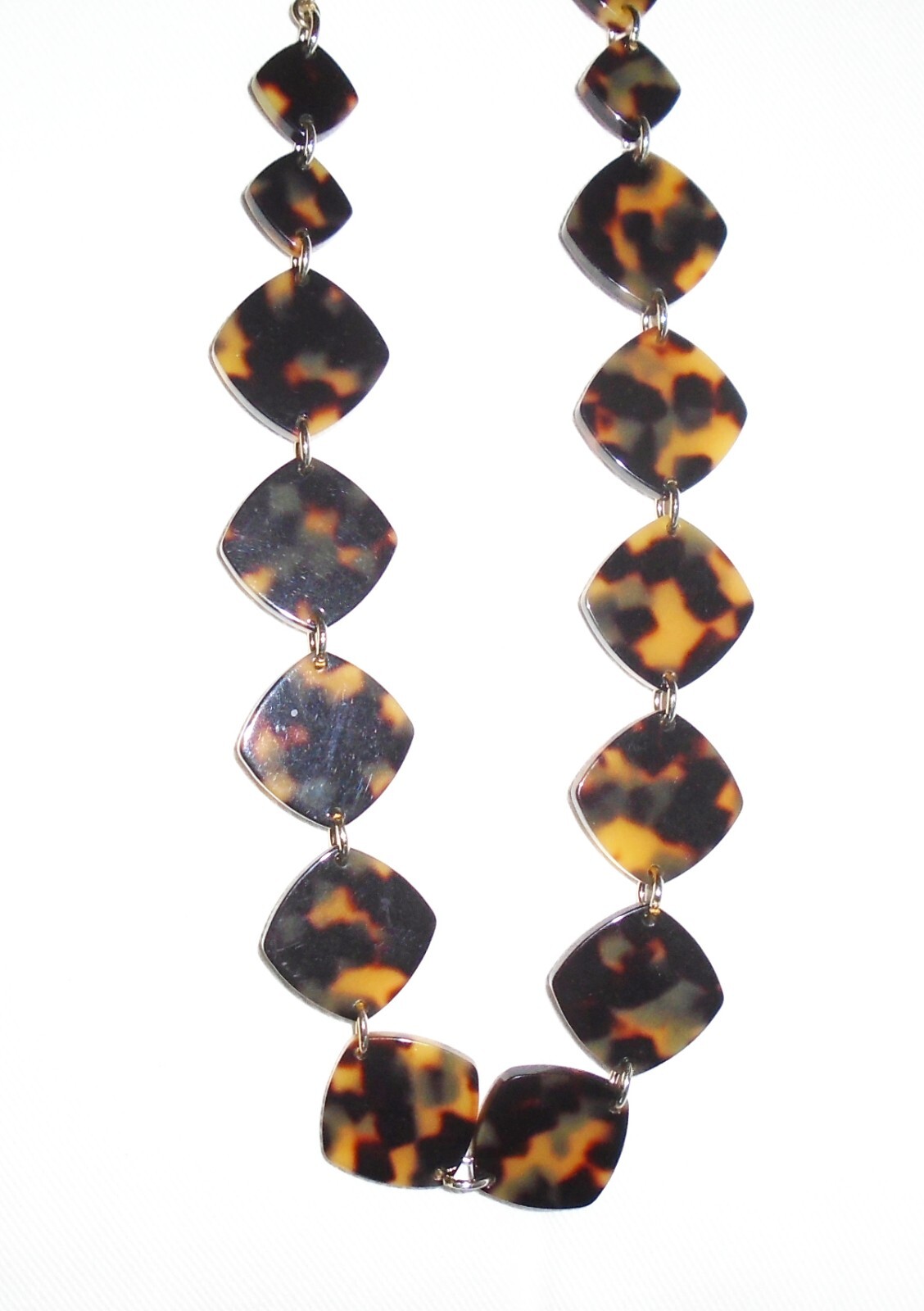 Jaeger Tortoiseshell Large Link Long Gold-tone Necklace brown gold signed vgc