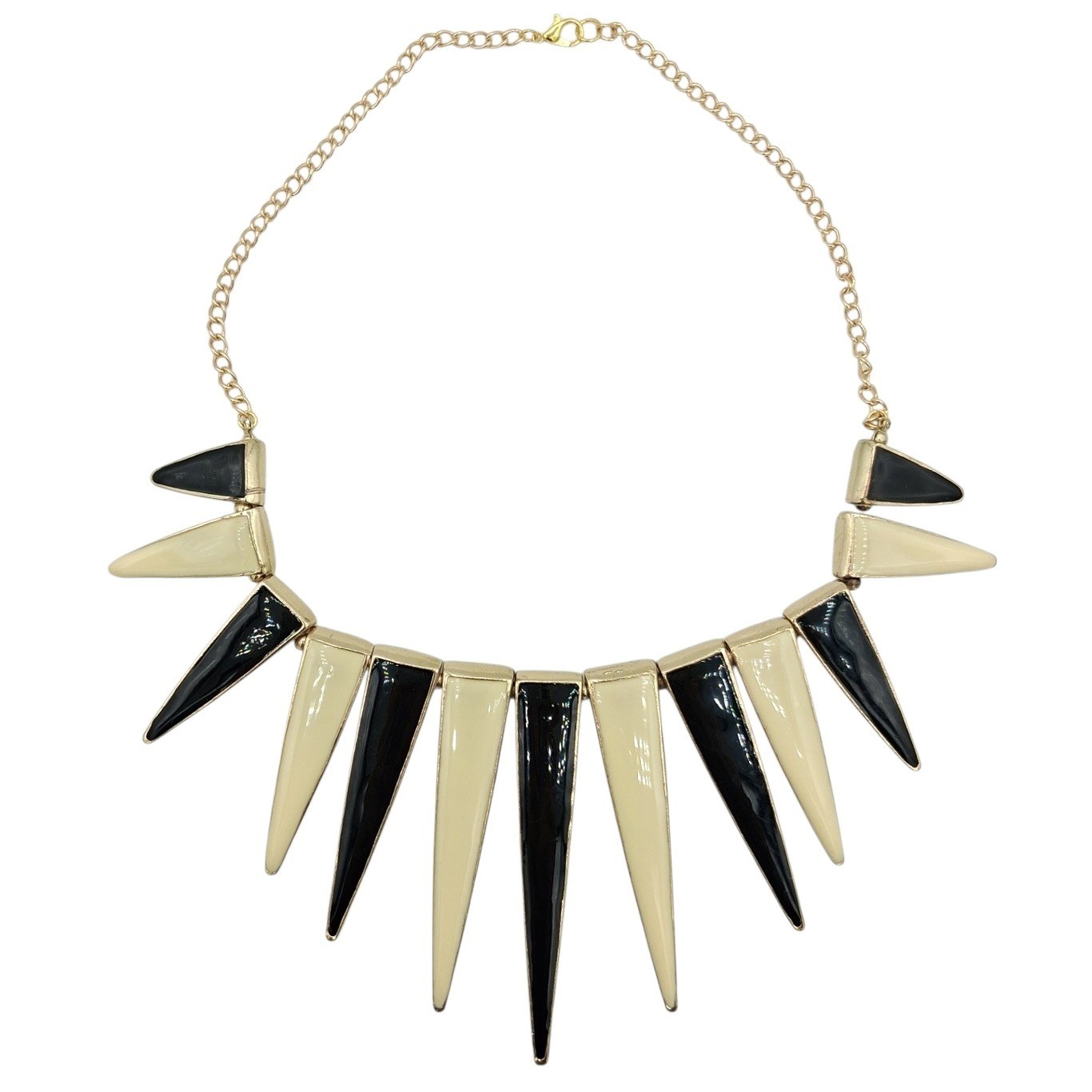 Black Ivory Enamel Spike Statement Necklace Gold Tone Geometric 18 Inch