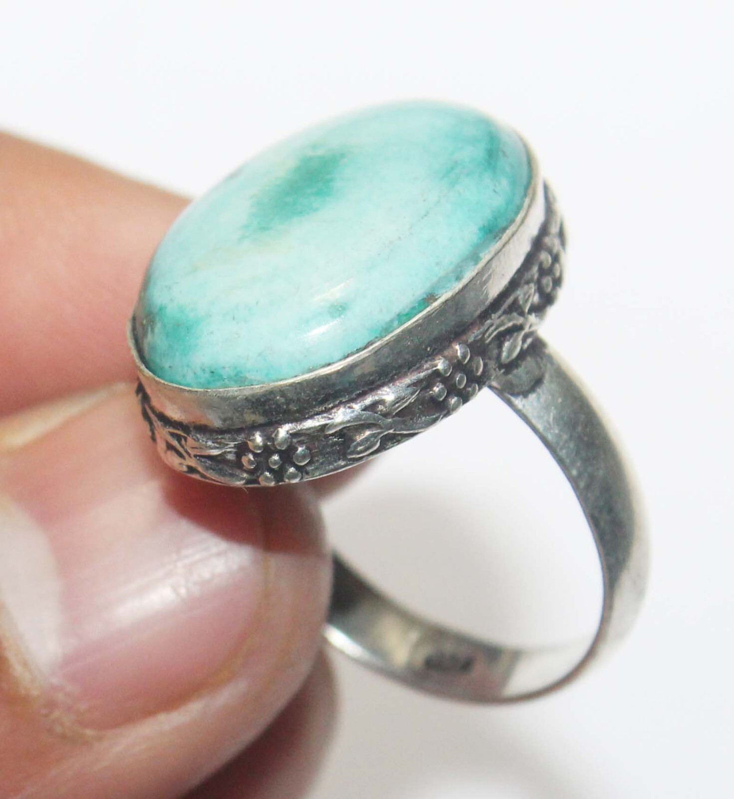 Top Turquoise Oval Shape Handmade Gemstone Ring Jewelry Size 7.8 inches