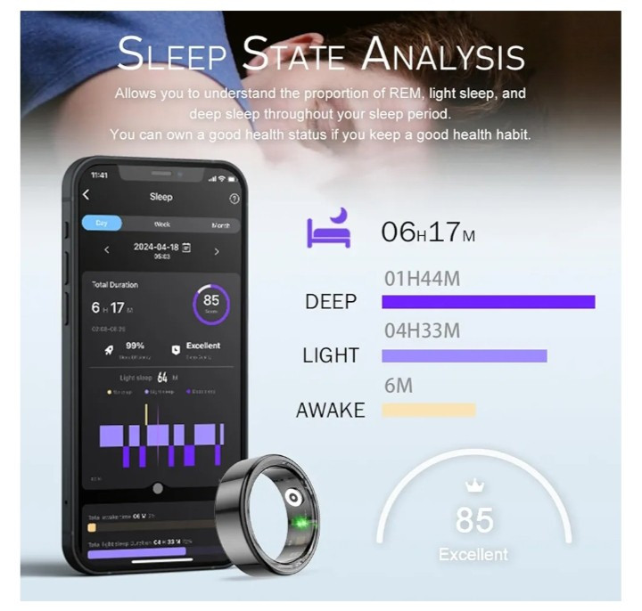 Smart Ring for Men Women Fitness Android iOS Fitness Tracker Pedometer Size9