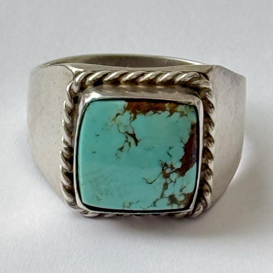 Vintage 925 Sterling Silver Turquoise Ring Size 10.75