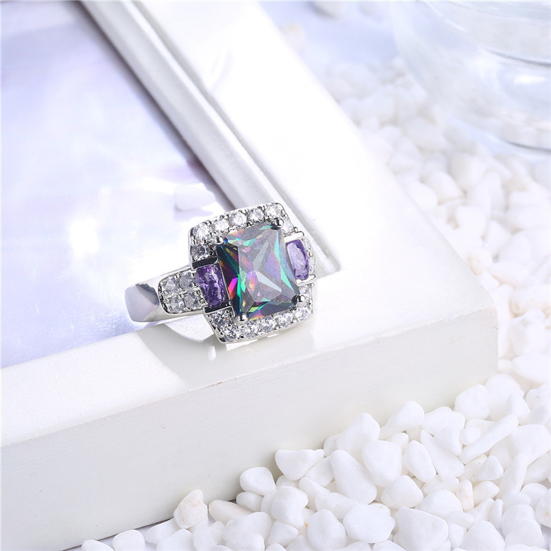 Xmas Multi Natural Amethyst Mystic Topaz AAA Zircone Platinum Plated Ring 7 8 9