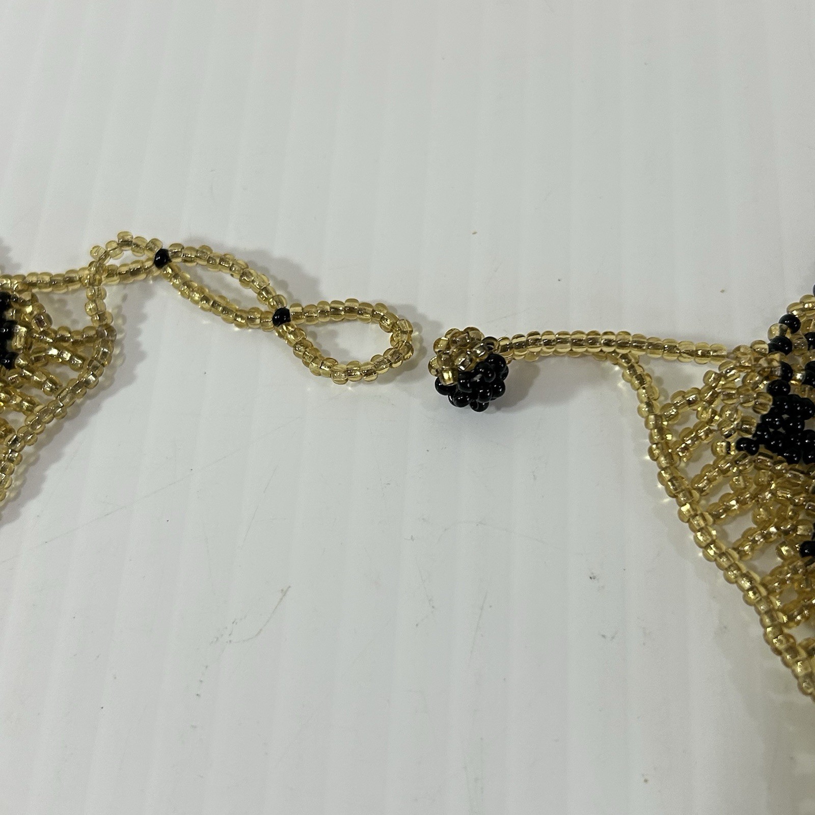 Handcrafted Sead Bead Collar Choker Necklace Black Gold Fringe Statement Jewelry