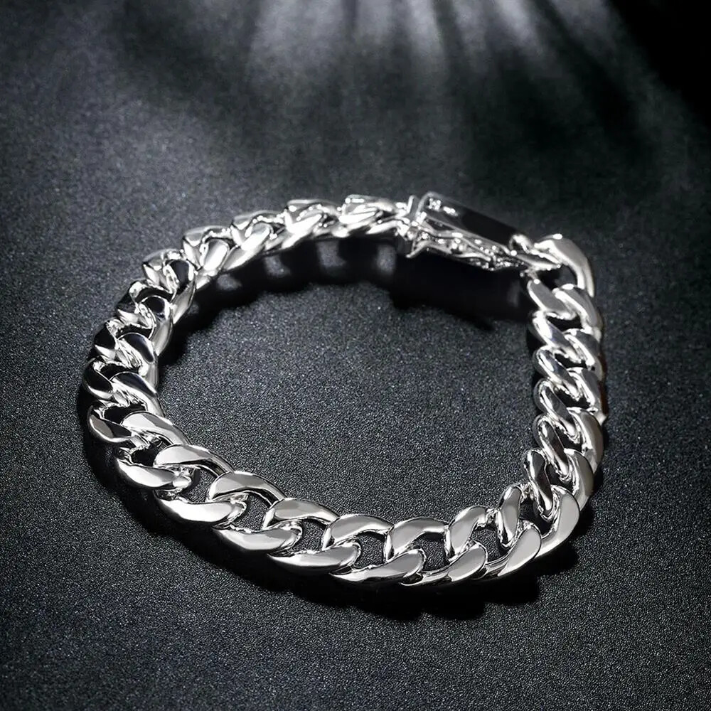 925 sterling Silver Bracelets necklace Jewelry set 10MM Square Chain 20-24 inch