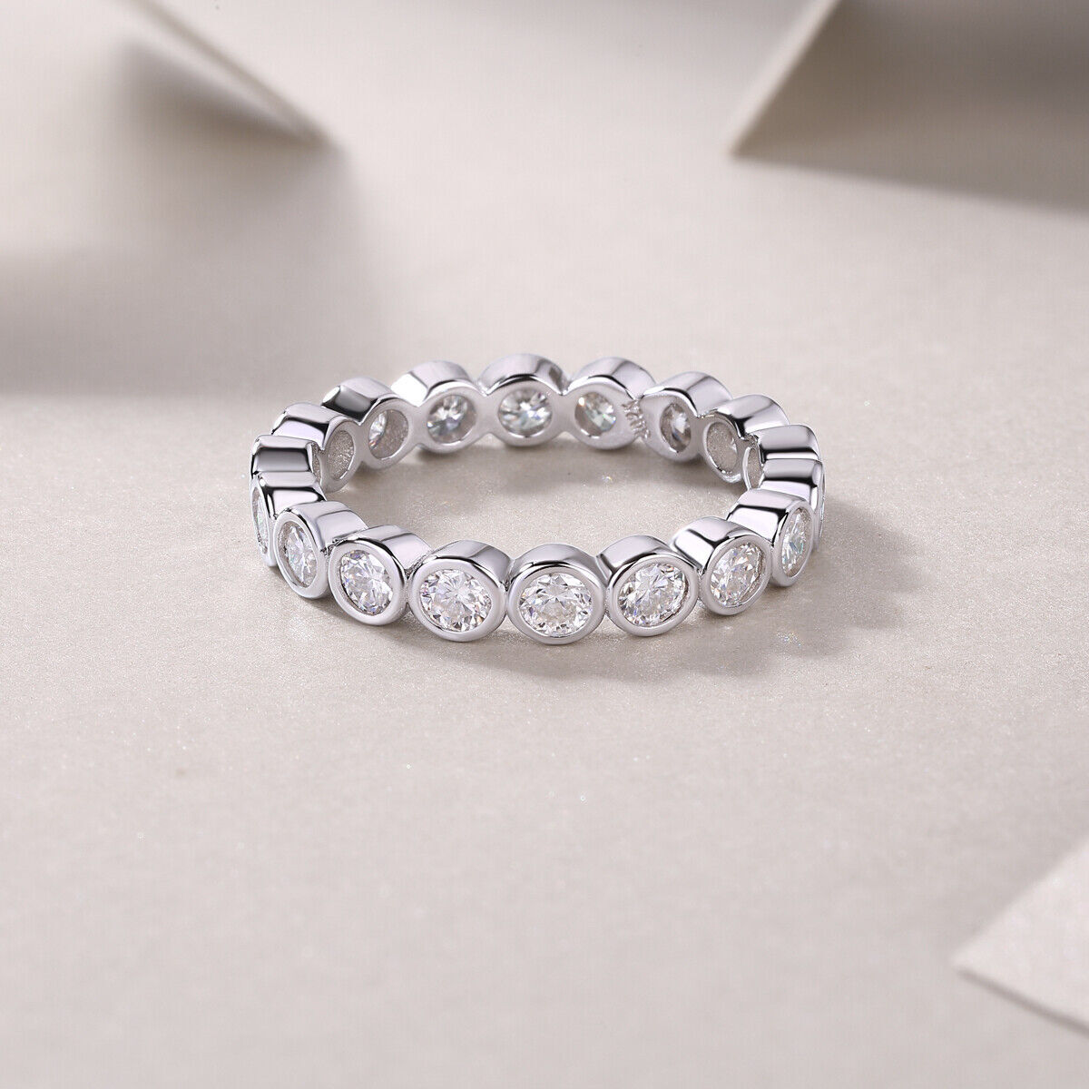 Round Cut Moissanite Eternity Band Wedding Ring for Women 925 Sterling Silver