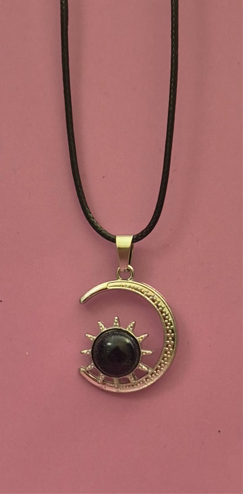 Handmade Natural Stone Opal Pendant Agate Tiger Eye Sun And Moon Necklace